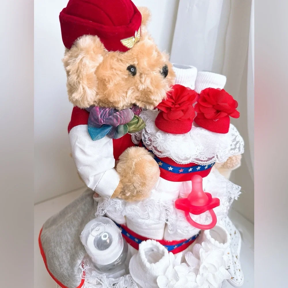 Stewardess Girl Diaper Cake, Baby Shower gift